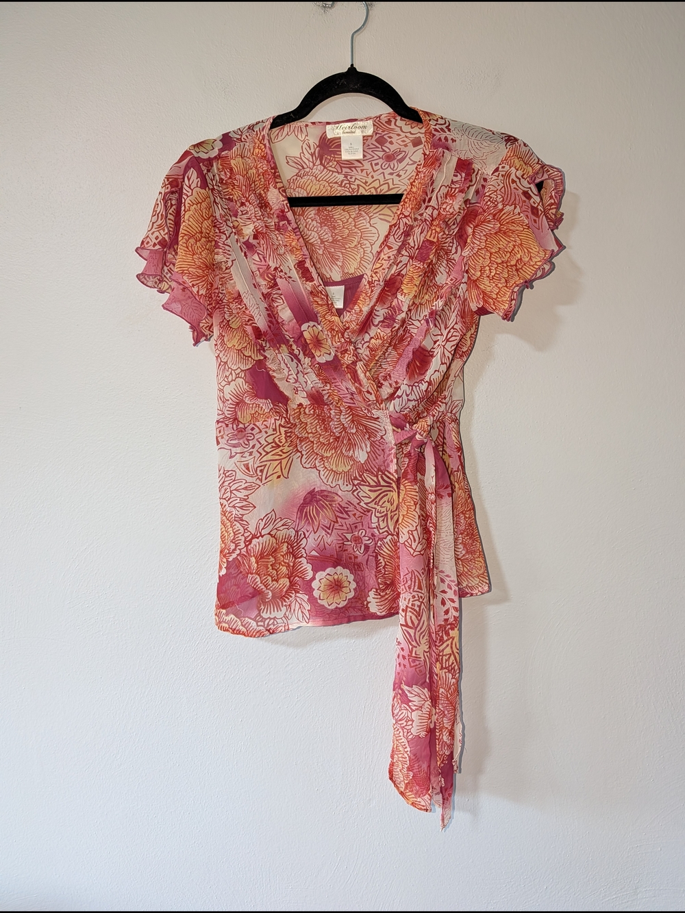 S Heirloom Limited Y2K Pink Floral Wrap Top
